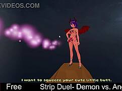 In a strip duel, the demon versus the angel, clothes get ripped in erotic lesbian play.