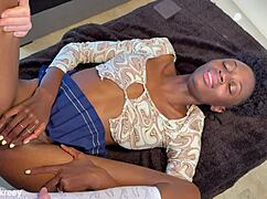 Cute black girl receives huge creampie from white daddy