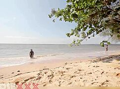 Caribbean Naked Girl's Ass Touched by Stranger on Beach After Shower!