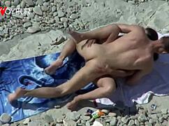 beach voyeur busty cougar riding hard dick and getting load of cum on her face