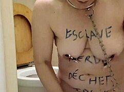 french housewife engages in self-bondage humiliation outdoors