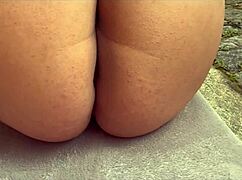 The wife with a big ass shows off in her thong