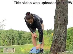 Susie In Softcore Solo Outdoor Public Pissing Scene!