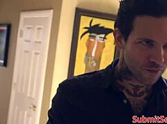 Tie the sub to stairs and suck my cock.