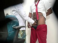 lady doctor tenderly checking school student's dick