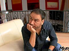 Horny amateur receives big facial while boyfriend watches the rough action