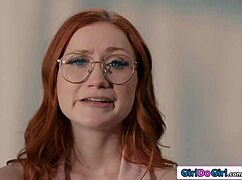 Busty milf pulls redhead's nipples and facesits her