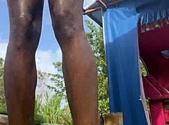 Watch this petite jamaican girl flash her pussy outdoors in public