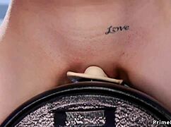 Brunette in stockings enjoys fucking the monster machine.