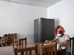 Housemaid Sensually Touches Body, Flirts with Dildo While Feeding Blind Man