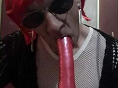 bisexual crossdresser mark wright fucks a dildo on a stick then sucks it clean wishing it was your cock instead of this rubber one