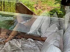 she thinks of her friend while fingering her wet pussy outdoors, moaning loudly in the quickie