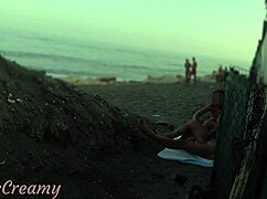 Flashing My Cock in Front of Stepdaughter on Public Beach for Cumshot