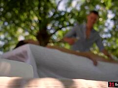 Guy massages then ass fucks brunette gf