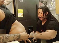 i say, 'let's fuck in the kitchen,' as i bend her over and pound her wet pussy