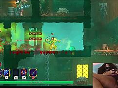 chubby ebony gamer girl gets fucked with dildo while playing dead cells video game