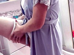 My lover fuckd my wife dogystyle on the washing mashine, creampieing her pusy after shower, hot blonde milf with natural tits and perfect ass in stockins.