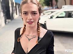 Big tit brunette masseuse with sexy tats rides massive dick in nuru van.