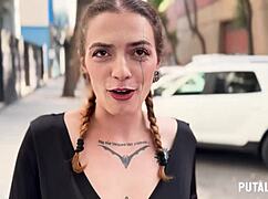 Big tit brunette masseuse with sexy tats rides massive dick in nuru van.