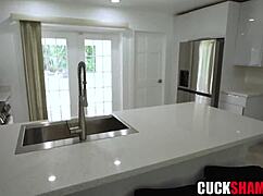 Cuck husband watches slutty wife get banged hard in mouth and pussy.