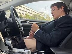 i'm strokin my big ol' dick in the car, feelin so horny