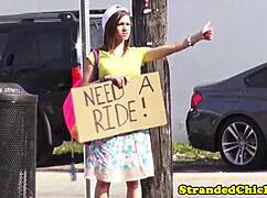 amateur teen hitchhiker gets blowjob and fucking on car