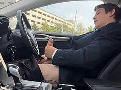 i'm strokin my big ol' dick in the car, feelin so horny