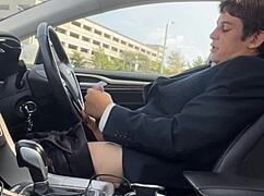 i'm strokin my big ol' dick in the car, feelin so horny