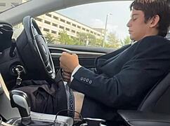 i'm strokin my big ol' dick in the car, feelin so horny