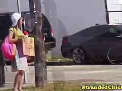 amateur teen hitchhiker gets blowjob and fucking on car