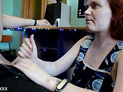 at the end of the day, hubby gets relief from his wife's mouth blowjob