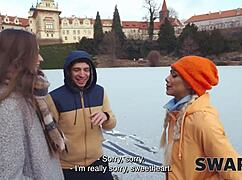 Swap4k a sunday walk ended up as having a hot girl with in our bed it was her first threesome