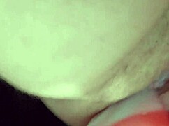 big chubby babe playfully explores with huge dildo in casual home setting