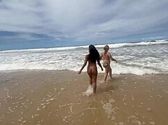 Friends strip bikinis on Bahia beach for guys