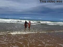 Friends strip bikinis on Bahia beach for guys