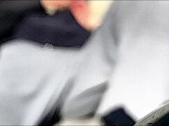 Skinny girl stretches, strips in underwear outside in mild winter