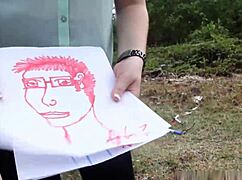 Caricature gone wrong, starving artist gets fed black dick.