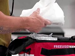 Doctor and teen patient group sex in hospital flu fix