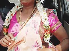 sexy indian bhabi in saree gets romantic in the car with telugu dirty talks