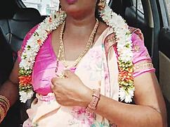 sexy indian bhabi in saree gets romantic in the car with telugu dirty talks