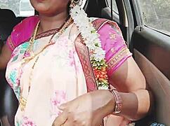sexy indian bhabi in saree gets romantic in the car with telugu dirty talks