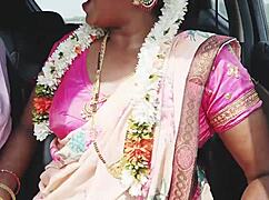 sexy indian bhabi in saree gets romantic in the car with telugu dirty talks
