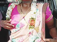 sexy indian bhabi in saree gets romantic in the car with telugu dirty talks