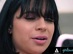 Girlsway - Mischievous Petite 18+ Aria Valencia Is Taught A Hard Lesson By Angry Milfs Lesbian Gangbang