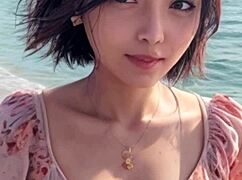 Ripe Woman Strolls on the Beach