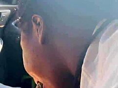 Big dick nuts in her mouth after a car blowjob with ebony beauty.