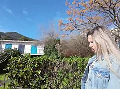 Romantic walk with vibrator in pussy controlled remotely.