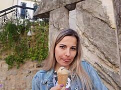 Romantic walk with vibrator in pussy controlled remotely.