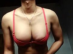 Asian shemale jerks her cock in solo transsexual action