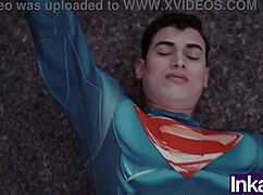 Curvy athletic Harley Quinn receives massage from Superman in parody. They save the world